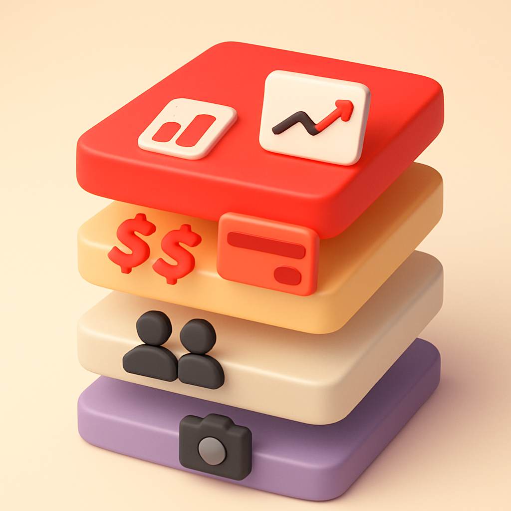 Content creator tool stack layers from creation to analytics