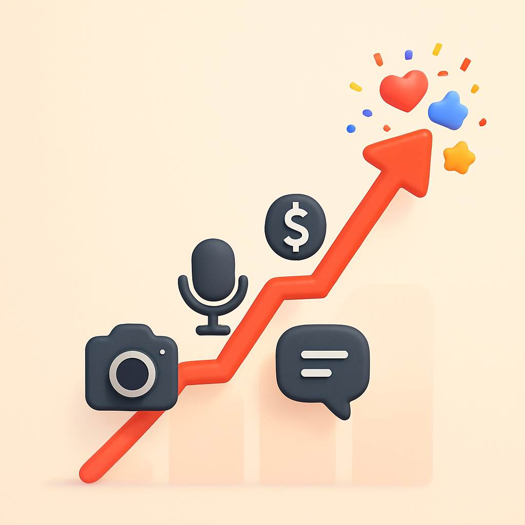 Creator economy growth trends illustration showing upward trajectory with creator icons