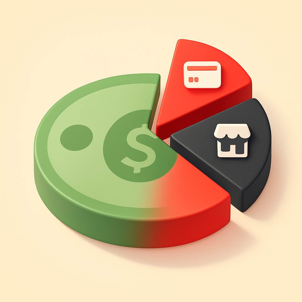 Platform fees breakdown illustration showing creator revenue being split