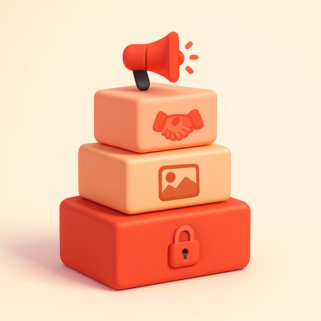 Revenue streams stacking illustration showing building blocks of creator income types