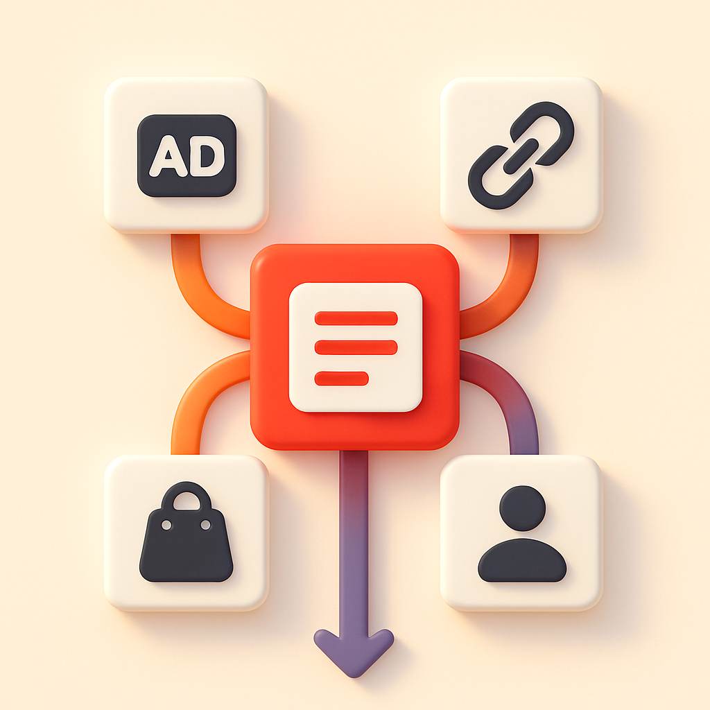 Blogger revenue streams illustration showing multiple income channels