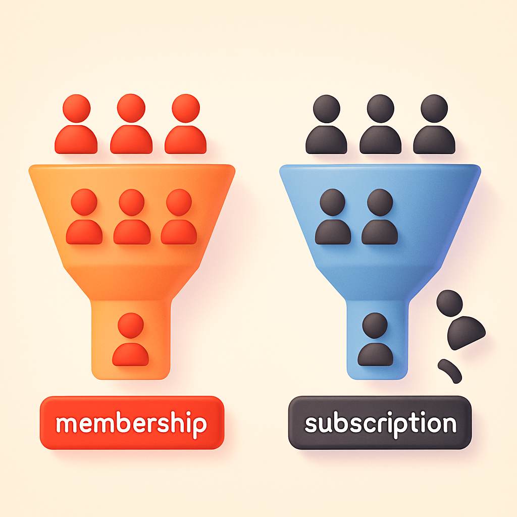 Membership retention funnel comparing membership and subscription churn rates