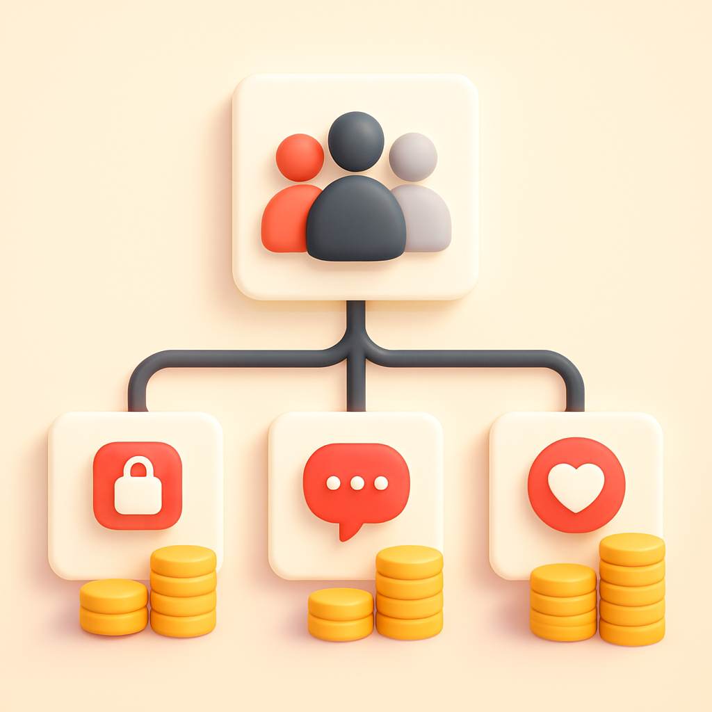 Three monetization paths showing paid access, message packs, and direct tips