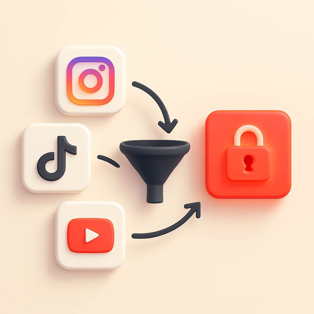 Visual flowchart showing audience migration strategy from social media platforms to owned channels