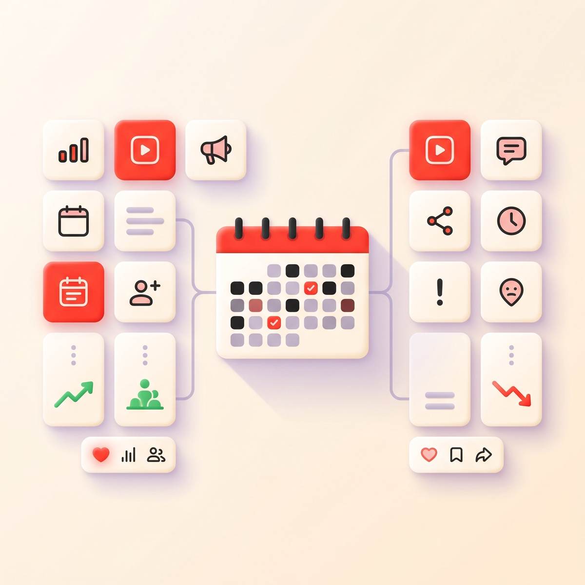 Two contrasting membership scenarios — consistent weekly posting versus sporadic content — with a content calendar connecting them