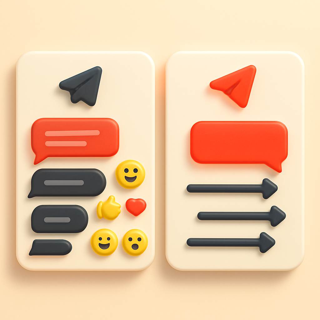 Paid Telegram group vs channel comparison showing interactive chat versus broadcast