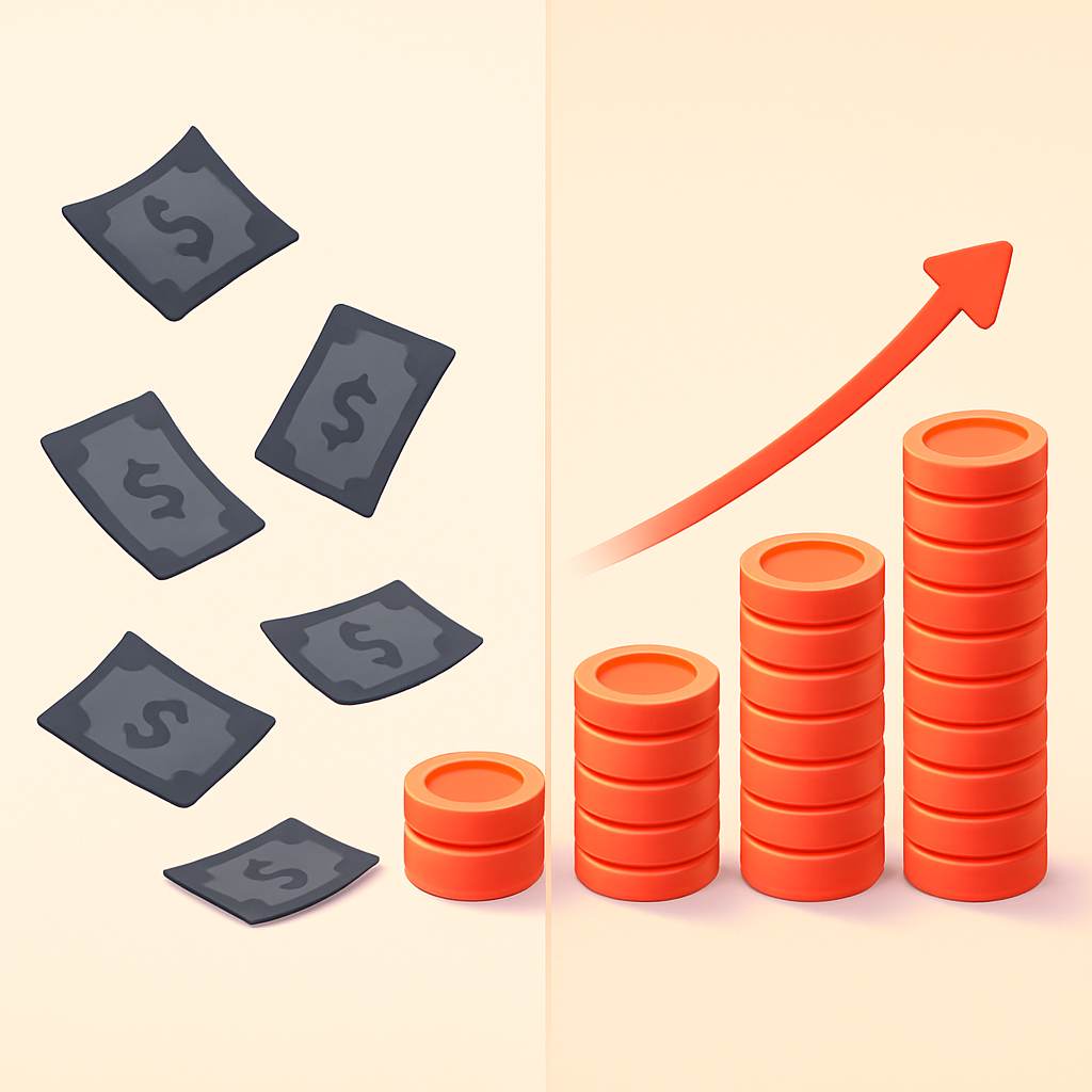 Recurring vs one-time revenue comparison showing compounding monthly income