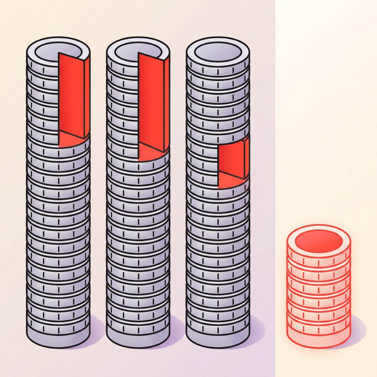 A flat illustration showing coin columns representing platform fees being taken versus a Telegram zero-fee stack