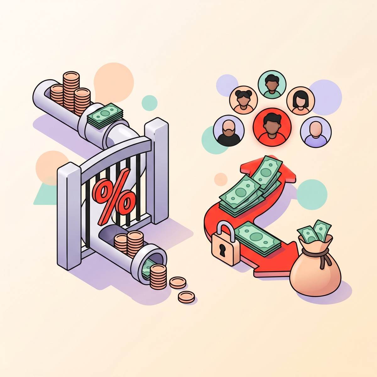 Two paths for creator revenue: one with a large percentage cut taken, one with direct full-value access