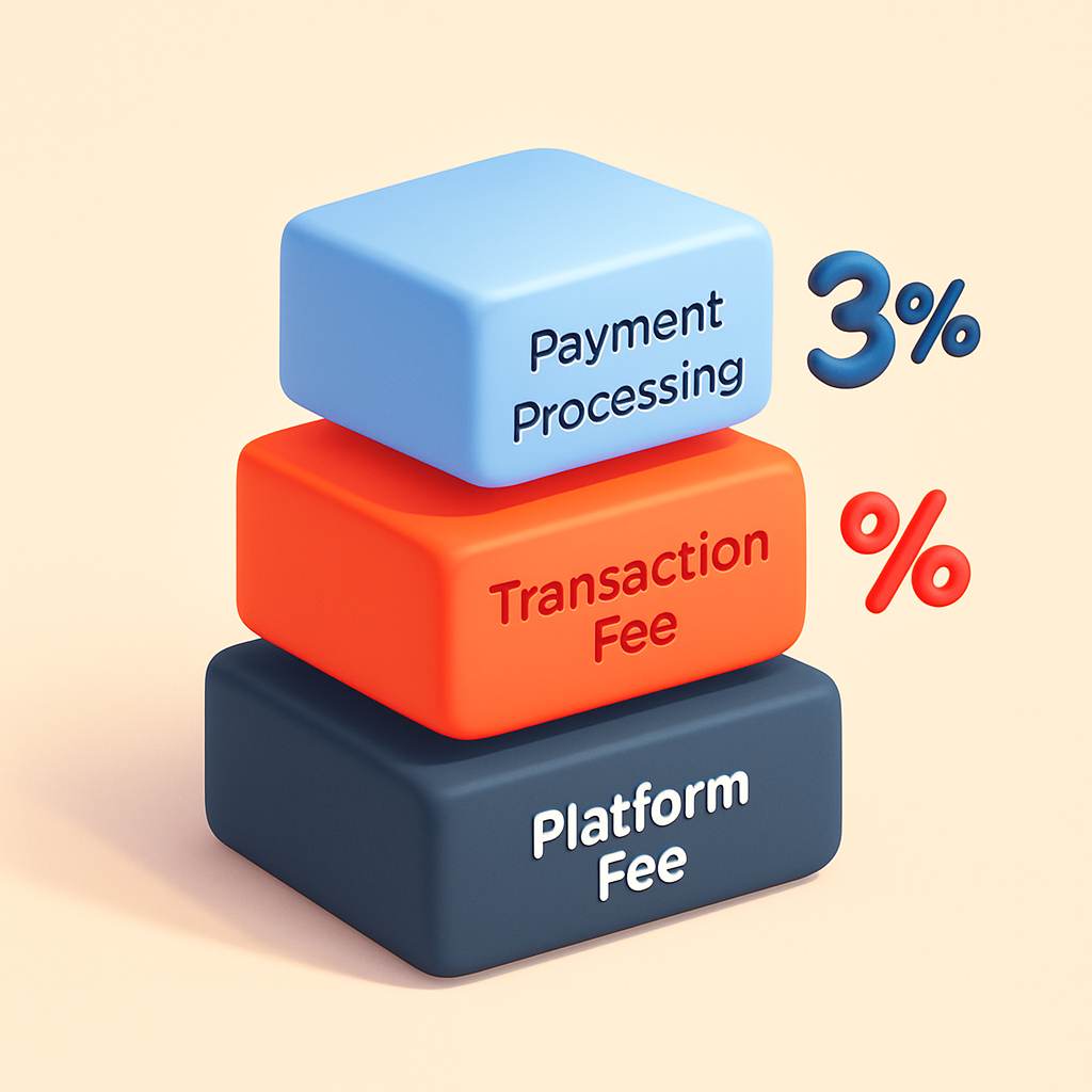 Skool fee breakdown illustration showing layered platform costs
