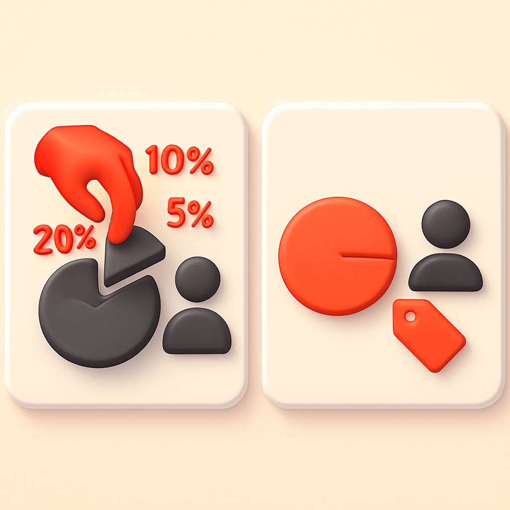Visual comparison of platform fee structures showing revenue share versus flat fee models