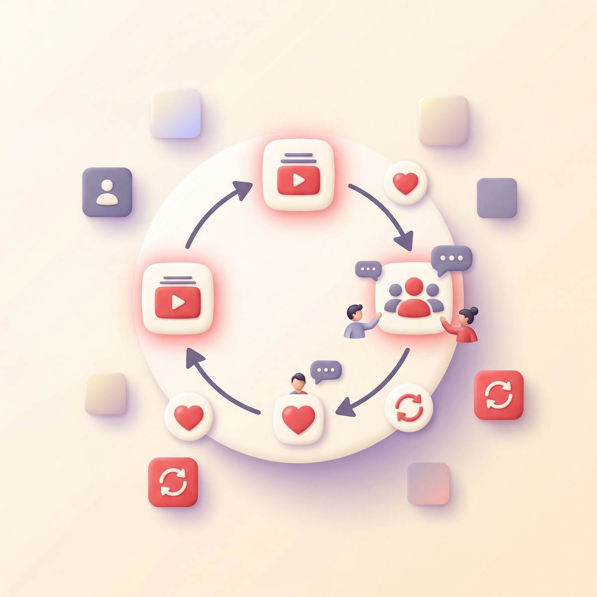 Paid channel engagement loop showing content to discussion to retention cycle