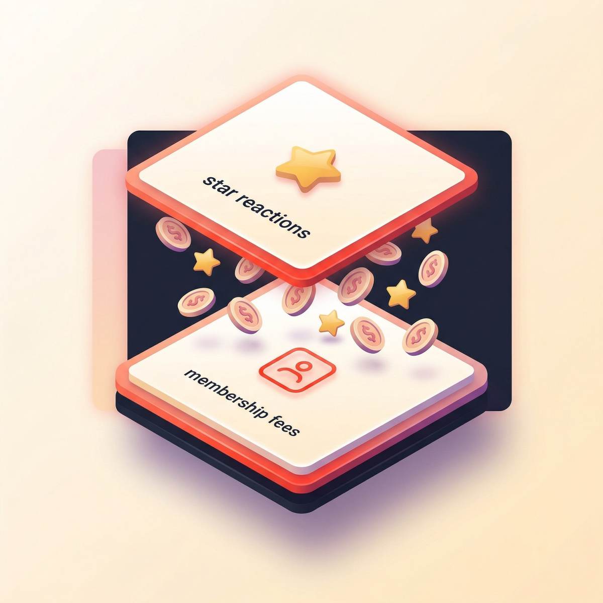 Illustration showing star reactions revenue stacking on top of membership fees for telegram channel reactions