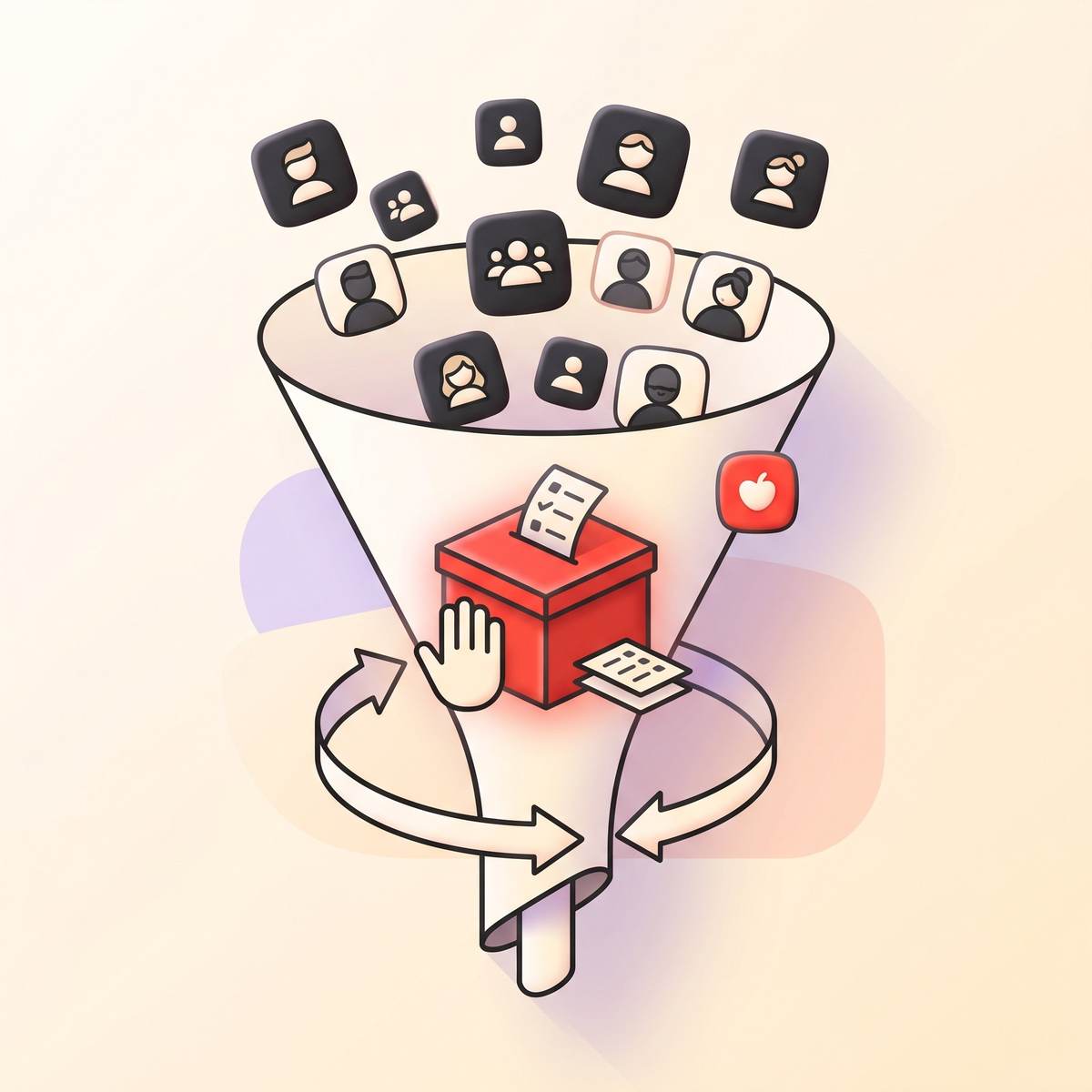 Telegram poll churn reduction illustration showing retention loop