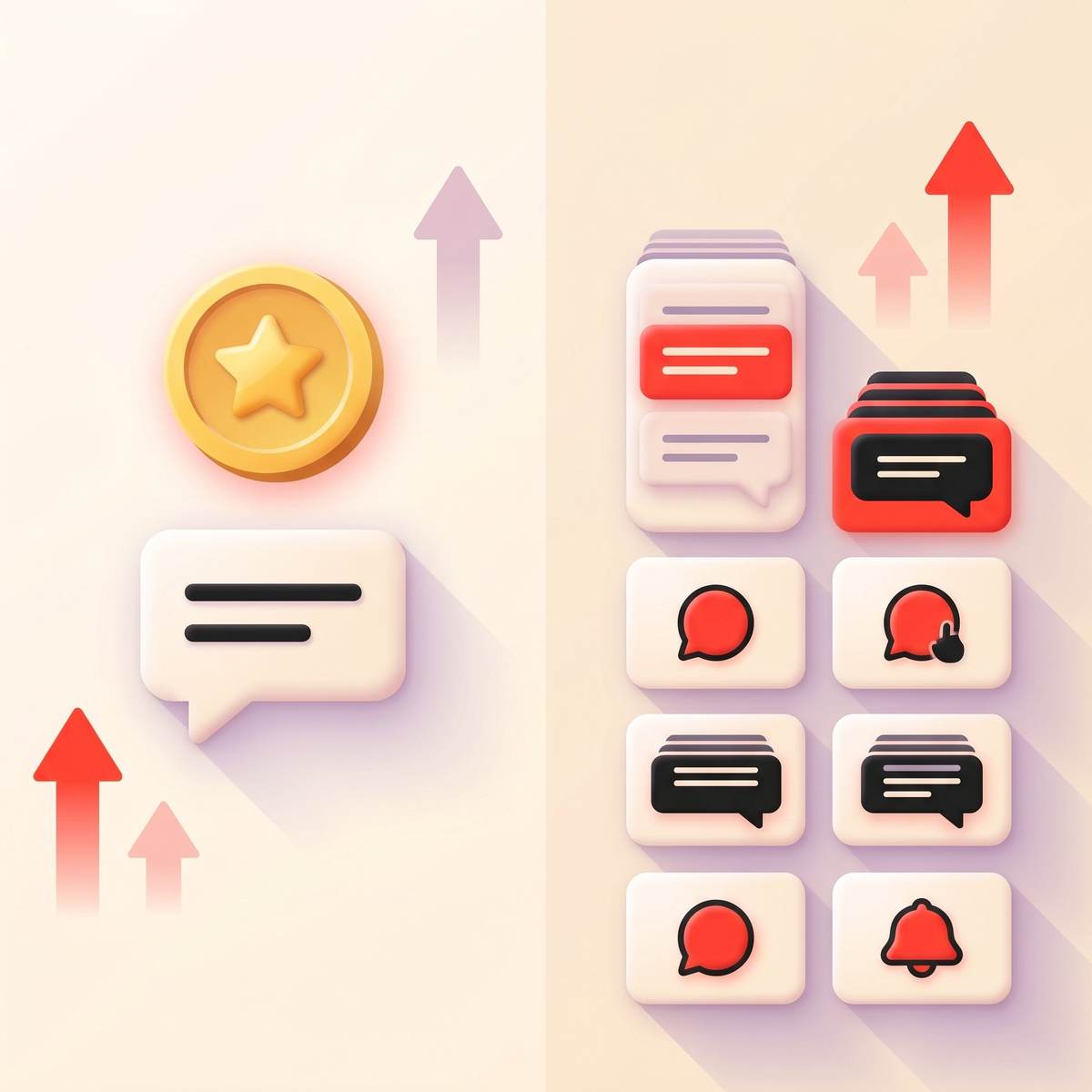Split-screen showing single Star coin for Telegram Star Messages vs stacked message packs for Paprika paid chat