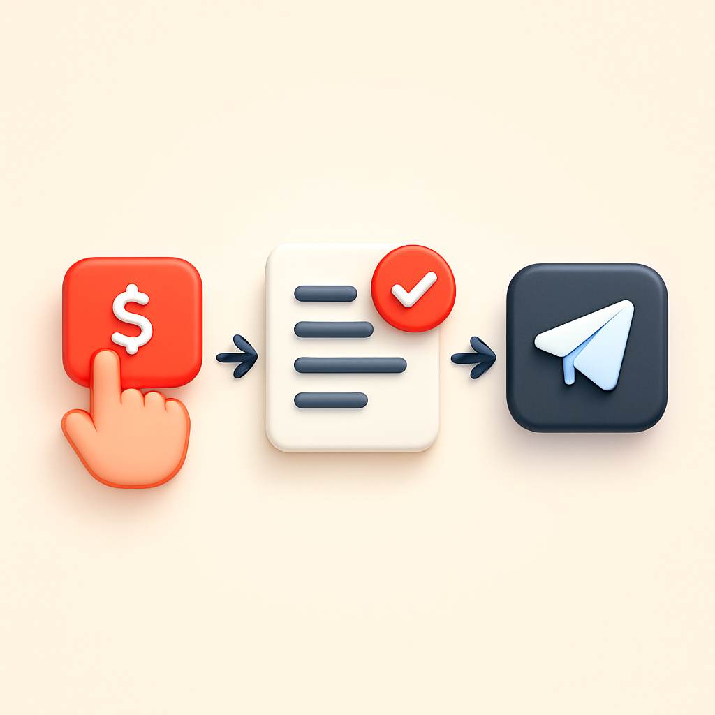 Telegram Stripe integration workflow showing payment to automatic channel access