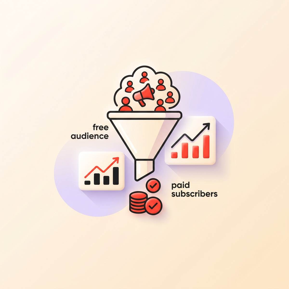 Funnel diagram showing free Telegram audience converting to paid trading channel members