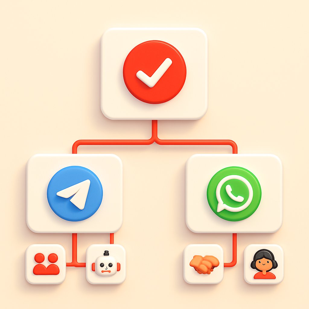 Platform comparison decision flowchart for choosing Telegram or WhatsApp for business