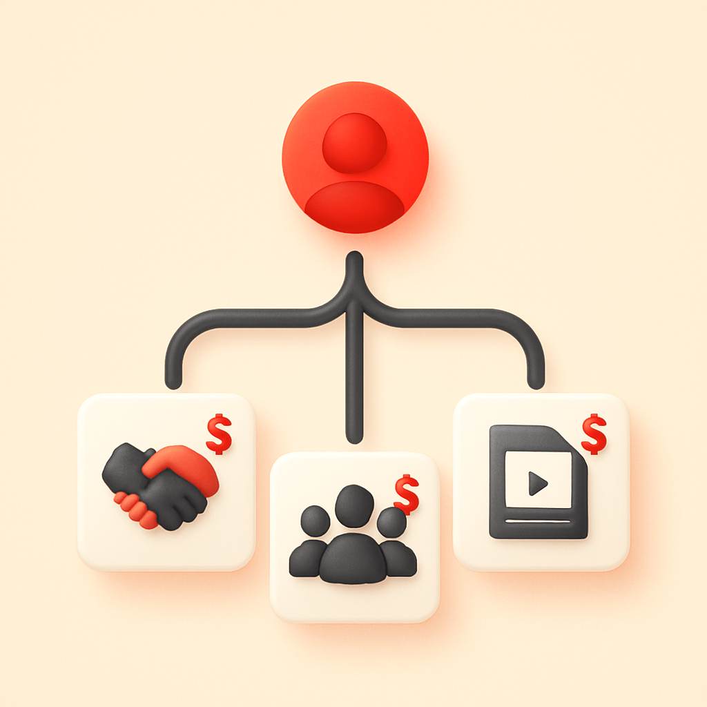 Income diversification streams branching from a central creator figure