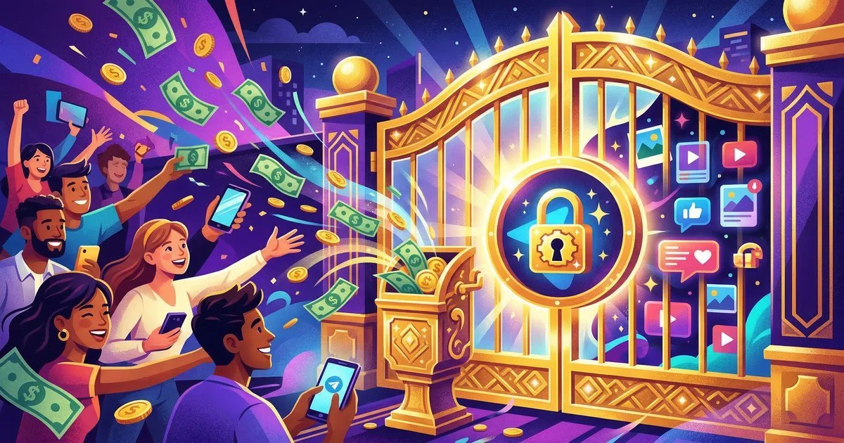 Paid Telegram channel with Paprika — lock, pay gate, fans entering